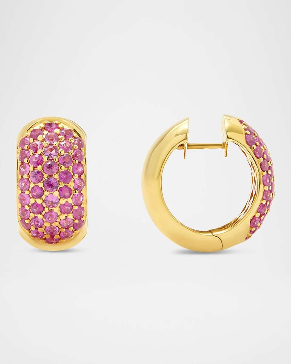 18K Yellow Gold The Chubby Pave Sapphire Hoop Earrings
